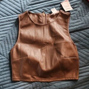 Brown Sleeveless Women's Leather Top